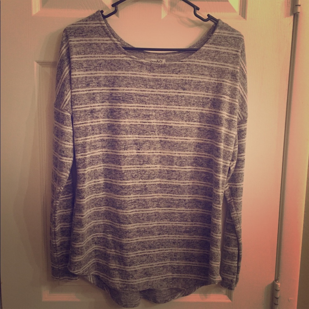 Crochet Grey and White Striped Soft Sweater